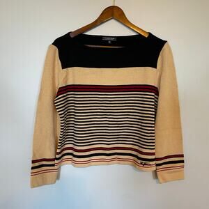 St. John Sport Vintage 2002 boxy striped sweater top tan boat neck size L